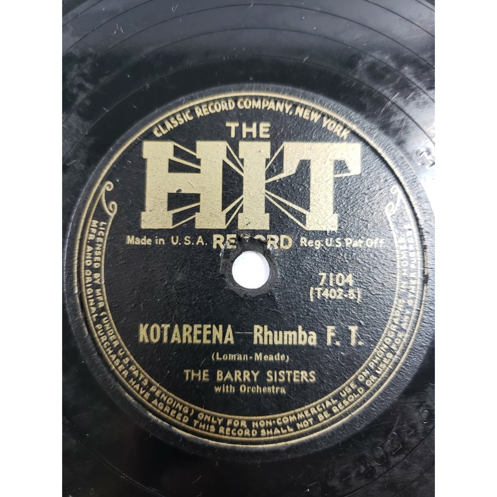 The Barry Sisters 78 10" Kotareena / Don't Keep Me‎ Guessing on The Hit V/V